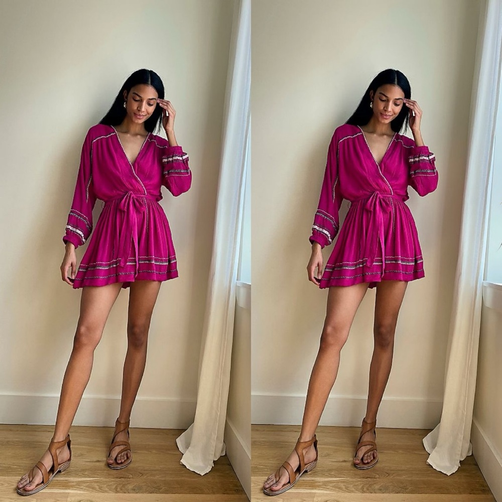 Free People Delilah Embroidered Wrap Mini Dress